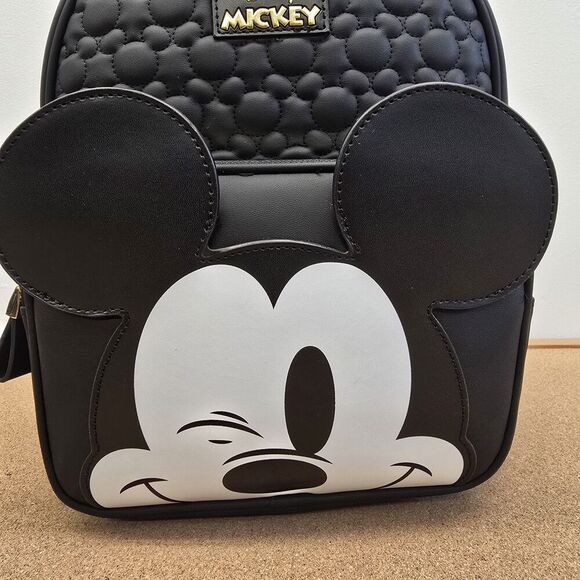 Disney Primark Winking Mickey Mouse Black Embossed Backpack Bag New (B9) - Picture 5 of 11